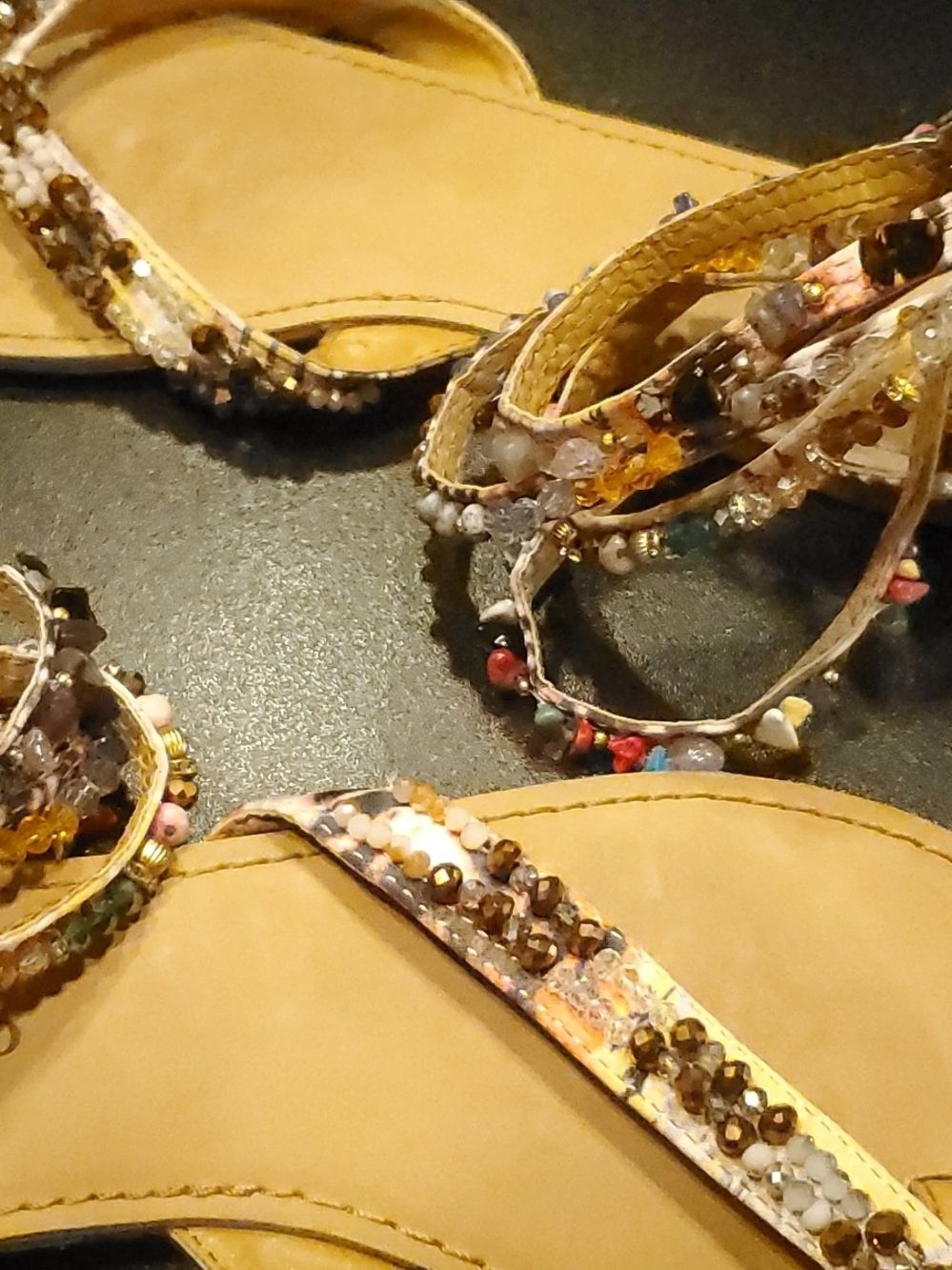 Zigi Soho Gold Beaded T-Strap Sandals with Multicolor Accents - Picture 8 of 9
